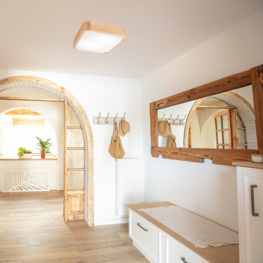 Kattovalo NATURAL SQUARE 2xE27/15W/230V 35x35 cm mänty