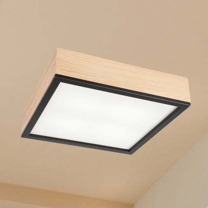 Kattovalo NATURAL SQUARE 4xE27/15W/230V 39x39 cm mänty/musta