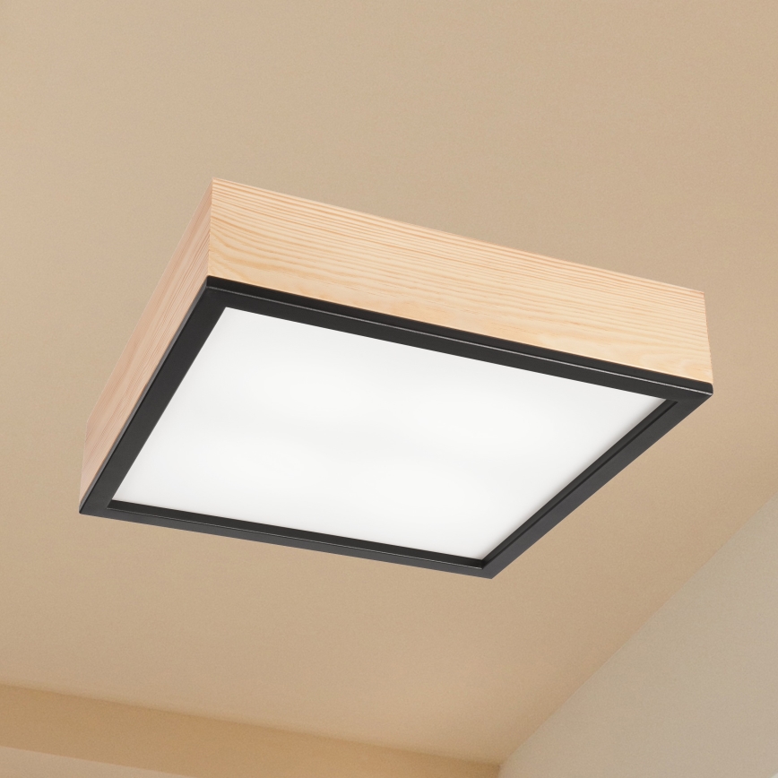 Kattovalo NATURAL SQUARE 4xE27/15W/230V 39x39 cm mänty/musta