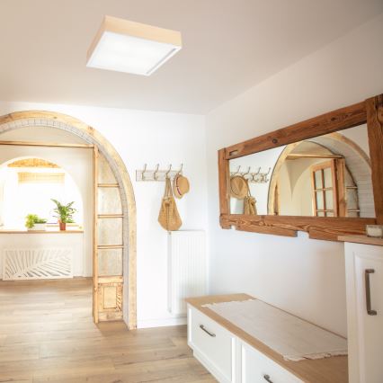 Kattovalo NATURAL SQUARE 4xE27/15W/230V 39x39 cm mänty/valkoinen