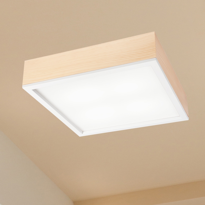 Kattovalo NATURAL SQUARE 4xE27/15W/230V 39x39 cm mänty/valkoinen