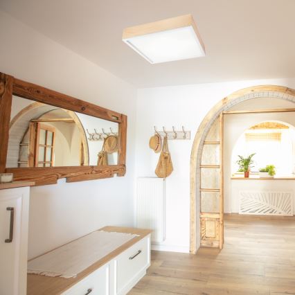 Kattovalo NATURAL SQUARE 4xE27/15W/230V 48x48 cm mänty/valkoinen