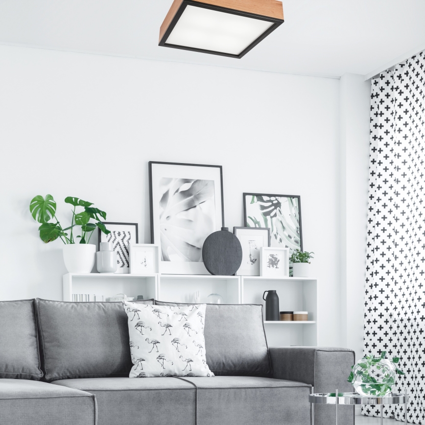 Kattovalo OAK SQUARE 4xE27/15W/230V 39x39 cm tammi/musta