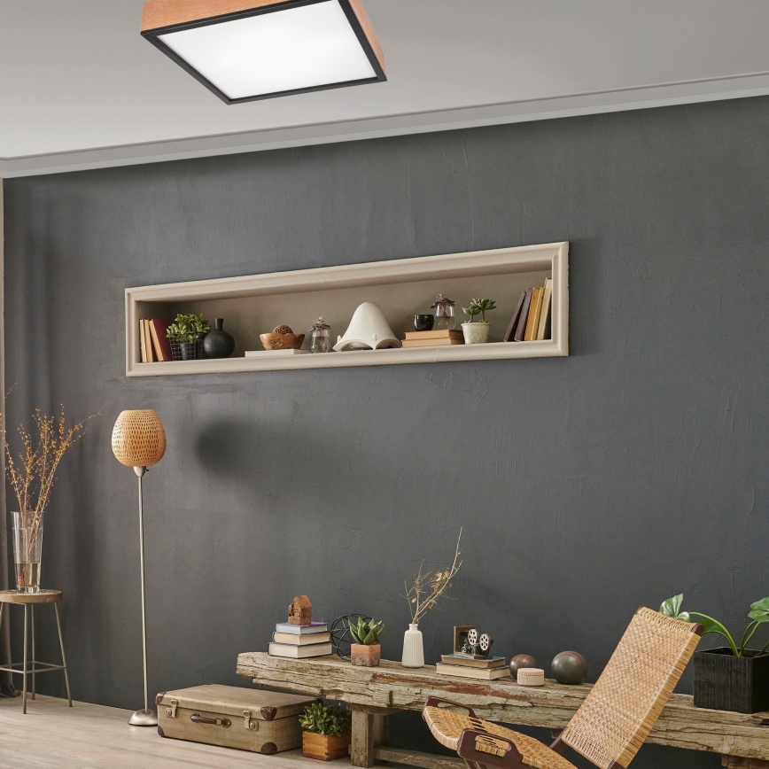 Kattovalo OAK SQUARE 4xE27/15W/230V 48x48 cm tammi/musta