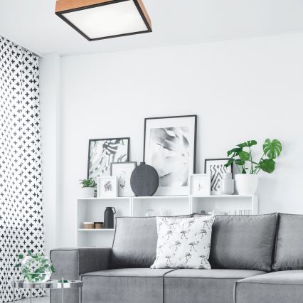 Kattovalo OAK SQUARE 4xE27/15W/230V 48x48 cm tammi/musta