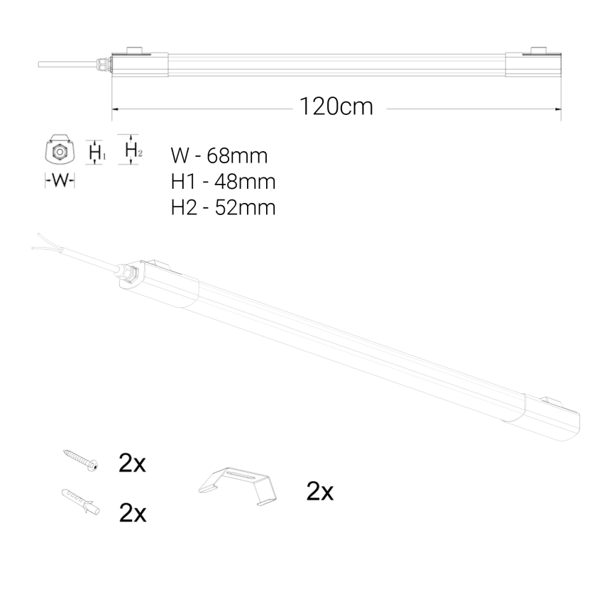 Keittiökaappien alla oleva LED-valo LED/60W/230V 6000K 120 cm IP65 musta