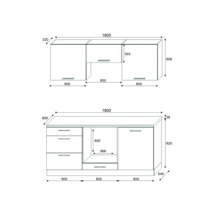 Keittiökaluste CELESTE 180 cm, kiiltävänharmaa