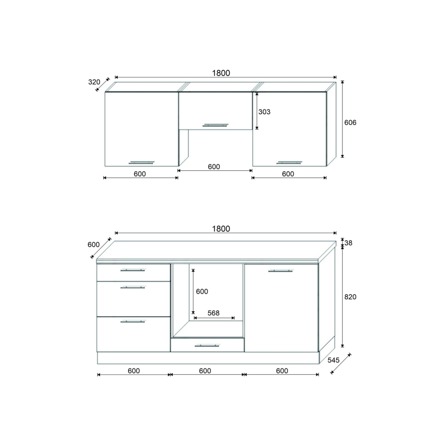 Keittiökaluste CELESTE 180 cm, kiiltävänharmaa
