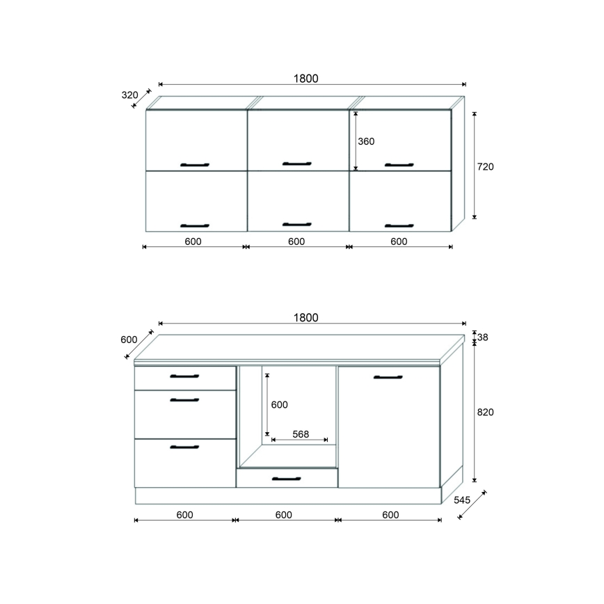Keittiökaluste ELISE 180 cm grafiitti