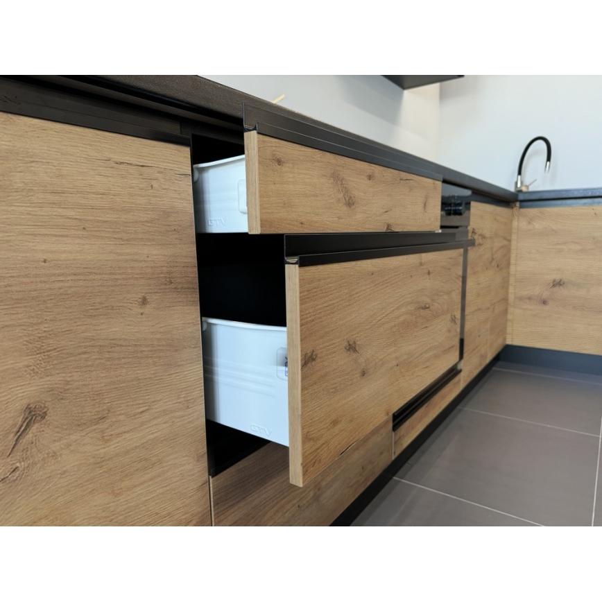 Keittiökaluste MARINA 180 cm, craft-tammi/kiiltävä musta