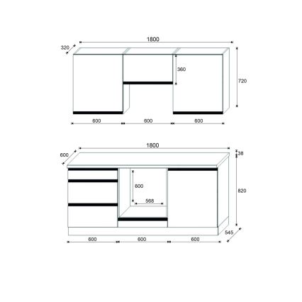 Keittiökaluste MARINA 180 cm tammi craft/kiiltävä valkoinen