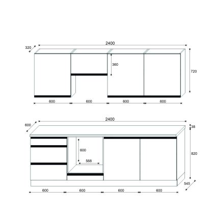 Keittiökaluste MARINA 240 cm craft-tammi