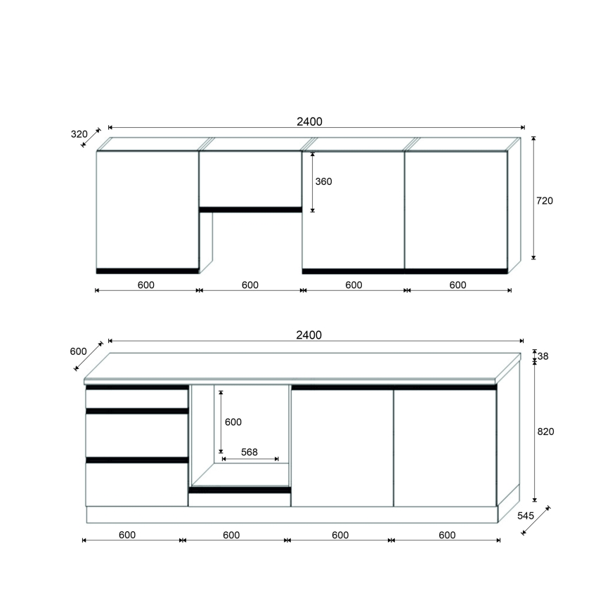 Keittiökaluste MARINA 240 cm craft tammi/kiiltävä musta