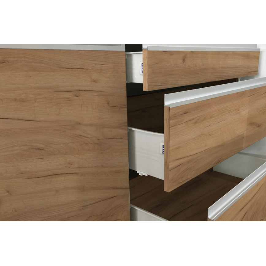 Keittiökaluste MARINA 240 cm, craft-tammi/kiiltävä valkoinen