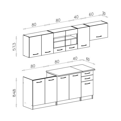 Keittiökalustopaketti MARISA 260 cm, valkoinen