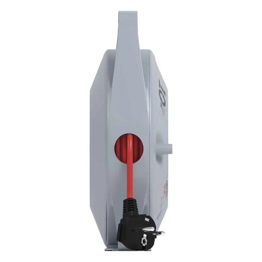 Kelallinen jatkojohto 4 pistorasialla, 10 m, harmaa/punainen