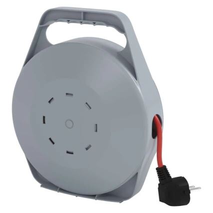 Kelallinen jatkojohto 4 pistorasialla, 10 m, harmaa/punainen