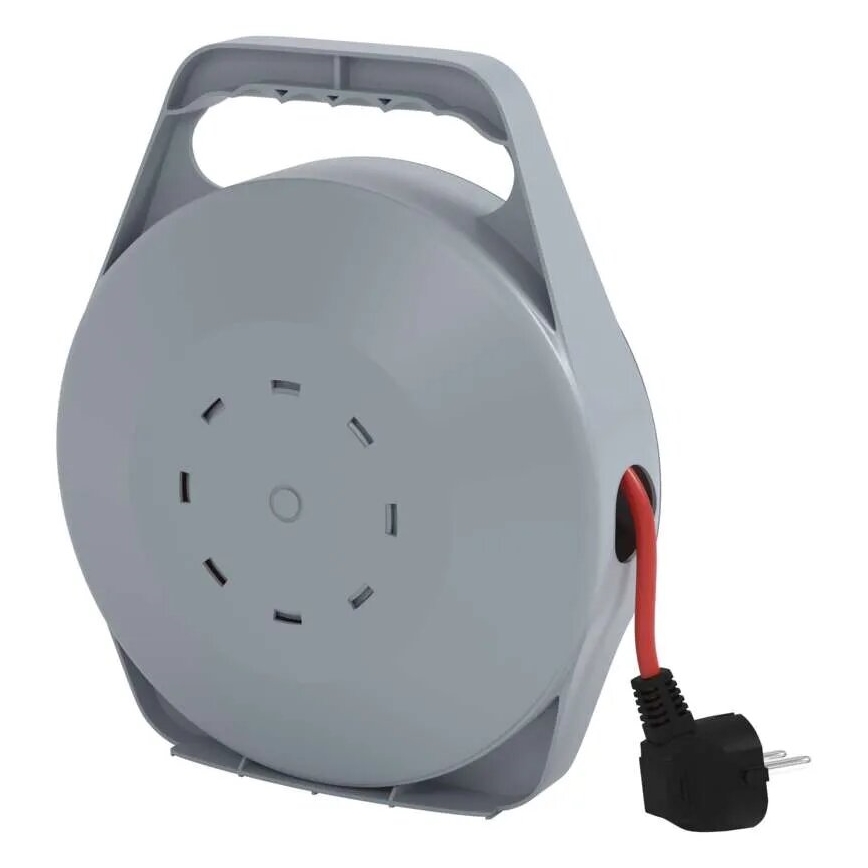 Kelallinen jatkojohto 4 pistorasialla, 10 m, harmaa/punainen