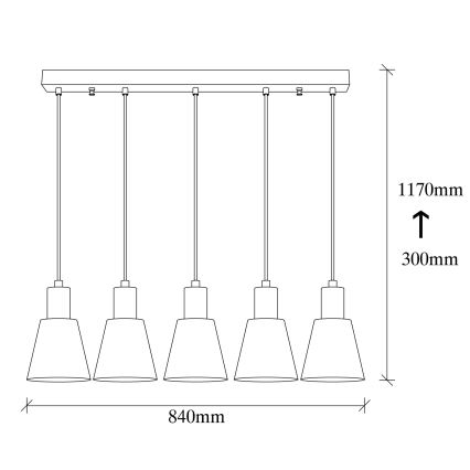 KEM-riippuvalaisin kaapelilla, 5 x E27, 40 W, 230 V, musta