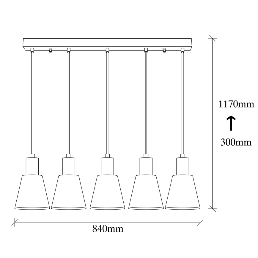 KEM-riippuvalaisin kaapelilla, 5 x E27, 40 W, 230 V, musta