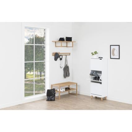 Kenkäteline, jossa 3 laatikkoa CARLY valkoinen