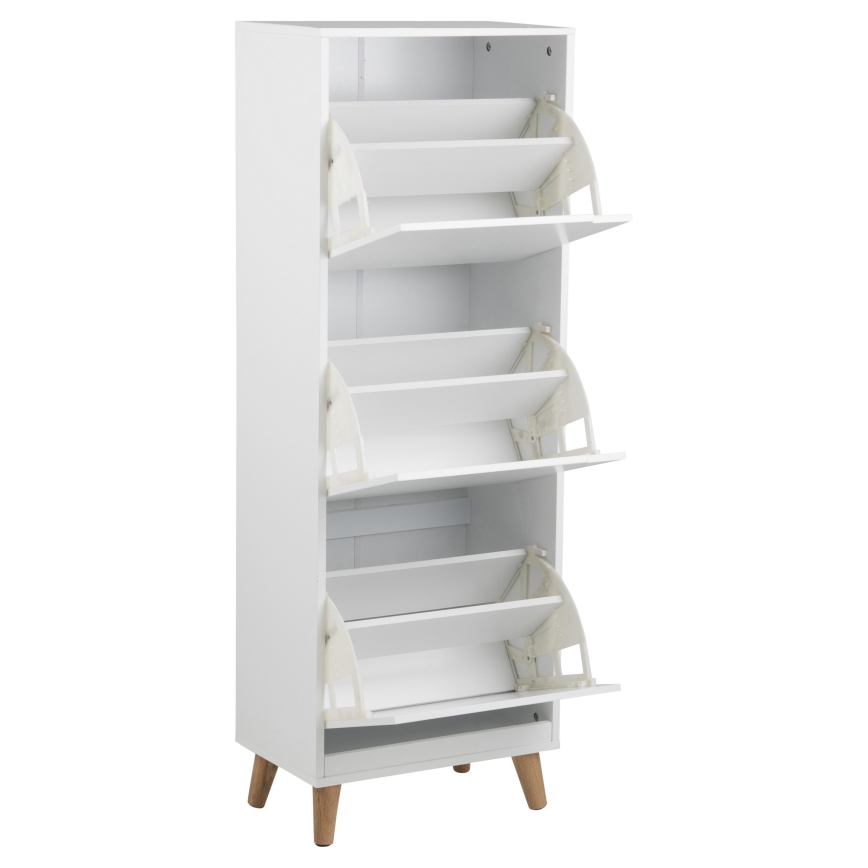 Kenkäteline, jossa 3 laatikkoa CARLY valkoinen