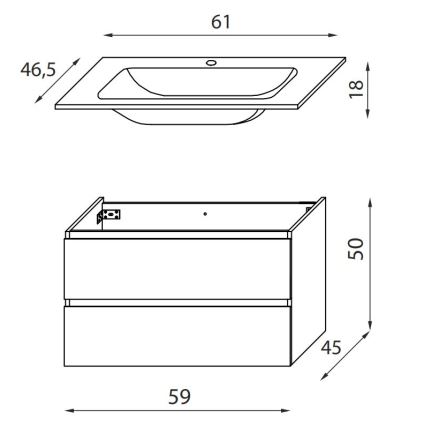 KENWOOD 61 cm kylpyhuonekaappi pesualtaalla, tammi/valkoinen