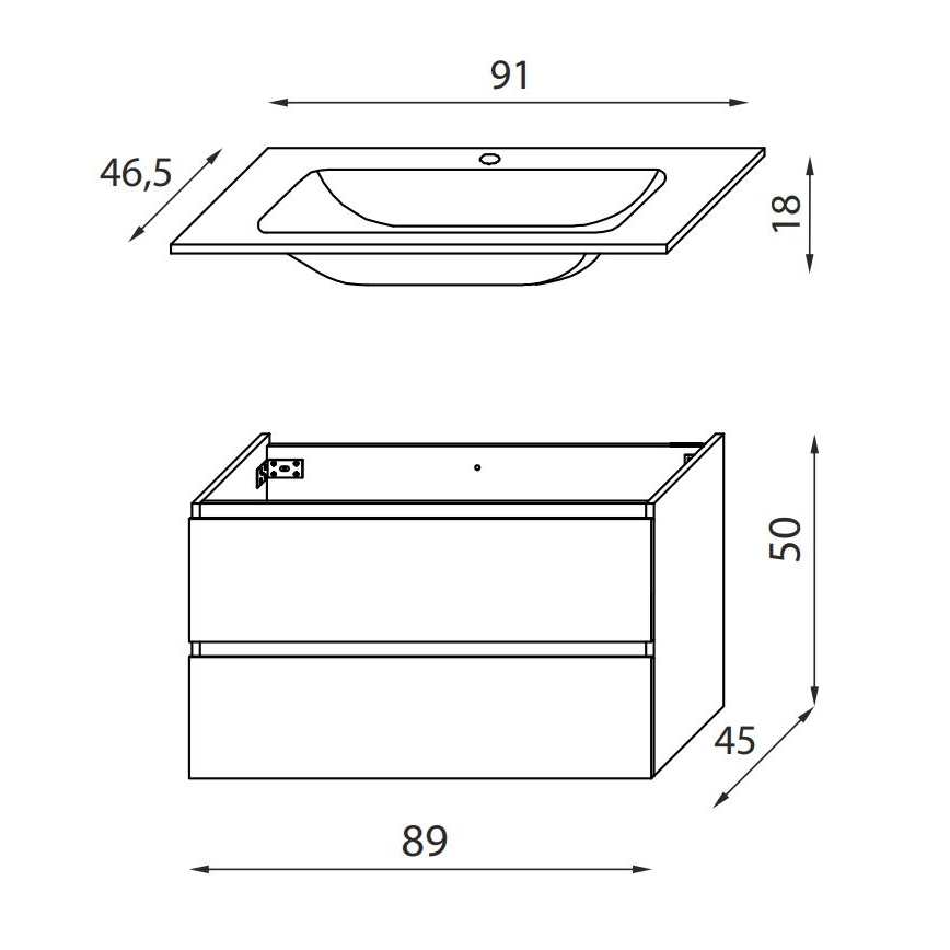 KENWOOD 91 cm kylpyhuonekaappi pesualtaalla, musta/valkoinen