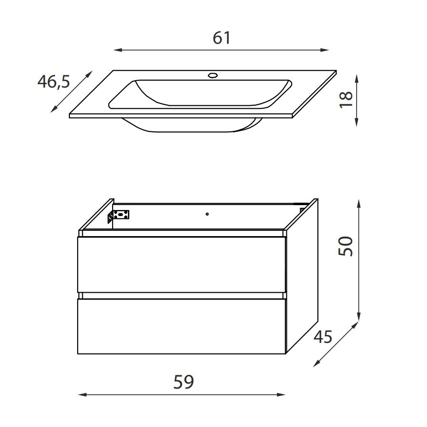 KENWOOD kylpyhuoneen allaskaappi pesualtaalla 61 x 52 x 47 cm valkoinen