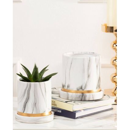 Keraaminen kukkaruukku kulhon kanssa HANYA 13x13 cm marmorinen sisustus