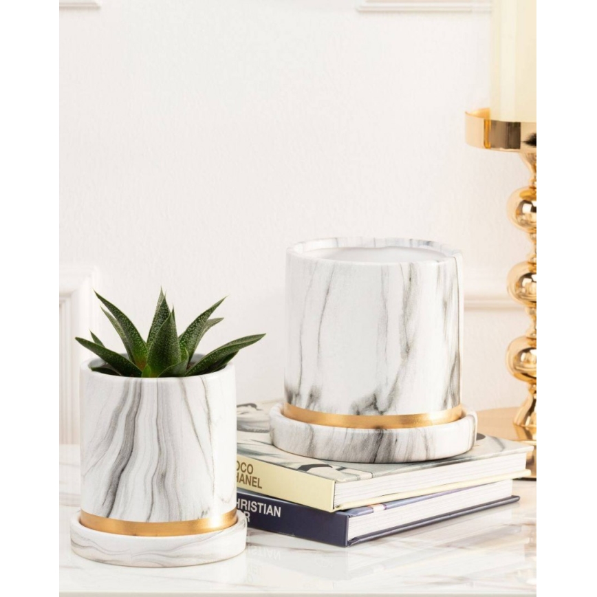 Keraaminen kukkaruukku kulhon kanssa HANYA 13x13 cm marmorinen sisustus