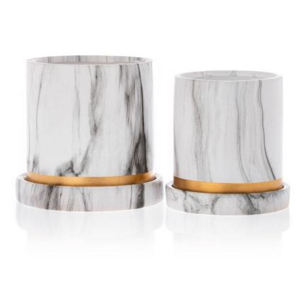 Keraaminen kukkaruukku kulhon kanssa HANYA 13x13 cm marmorinen sisustus