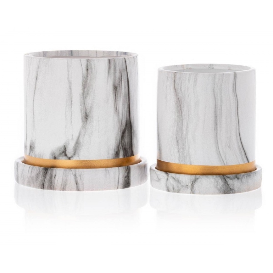 Keraaminen kukkaruukku kulhon kanssa HANYA 13x13 cm marmorinen sisustus