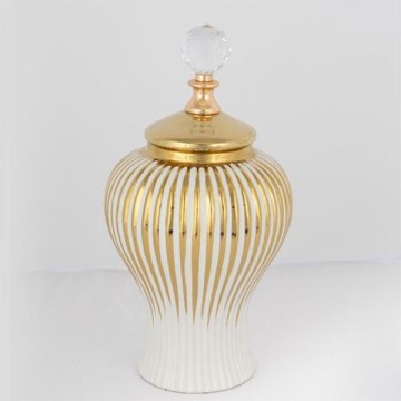 Keraaminen purkki 35x17,5 cm kulta/valkoinen