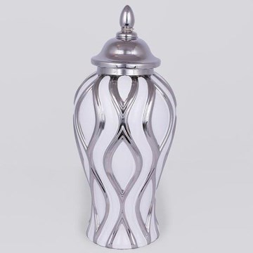 Keraaminen purkki 35x18,5 cm hopea/valkoinen