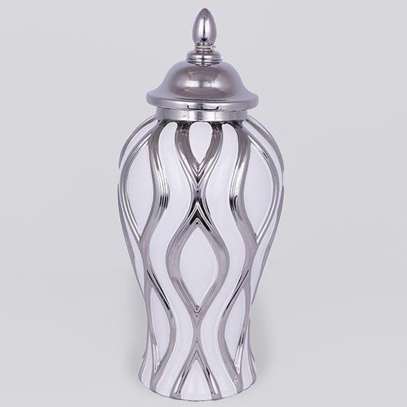 Keraaminen purkki 35x18,5 cm hopea/valkoinen