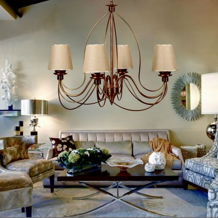 Ketjulla ripustettava CLASSIC-kattokruunu 4xE14/40W/230V pronssi/beige