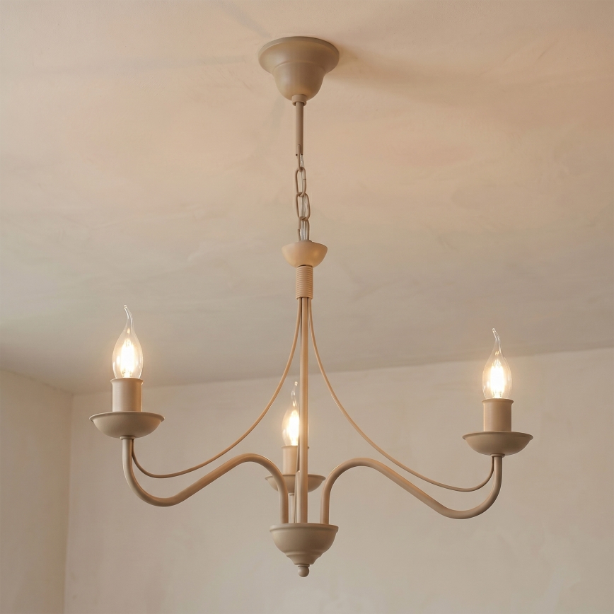 Ketjulla roikkuva kattokruunu ANTON 3xE14/60W/230V beige