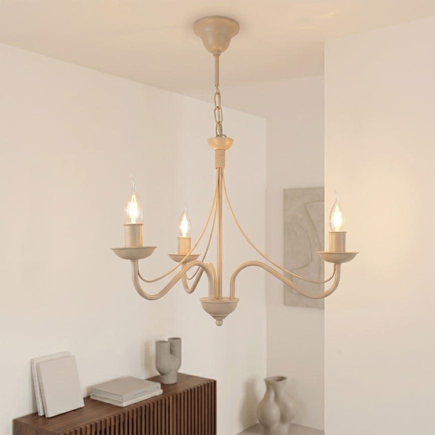 Ketjulla roikkuva kattokruunu ANTON 3xE14/60W/230V beige