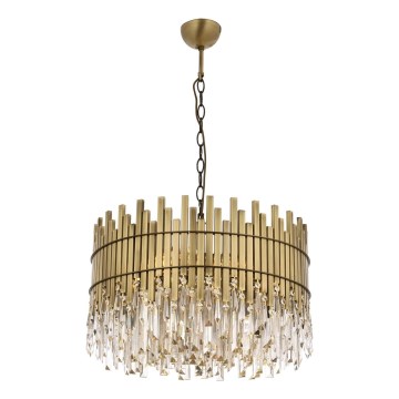 Ketjulla roikkuva kattokruunu CRYSTALLINE 8xE27/40W/230V, halkaisija 60 cm, messinki