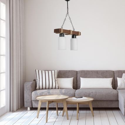 Ketjulla roikkuva kattokruunu JASMIN 2xE27/40W/230V ruskea/valkoinen