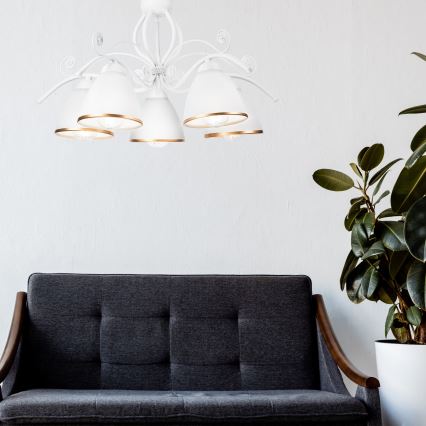 Ketjulla roikkuva RETRO II -kattokruunu 5xE27/60W/230V, valkoinen