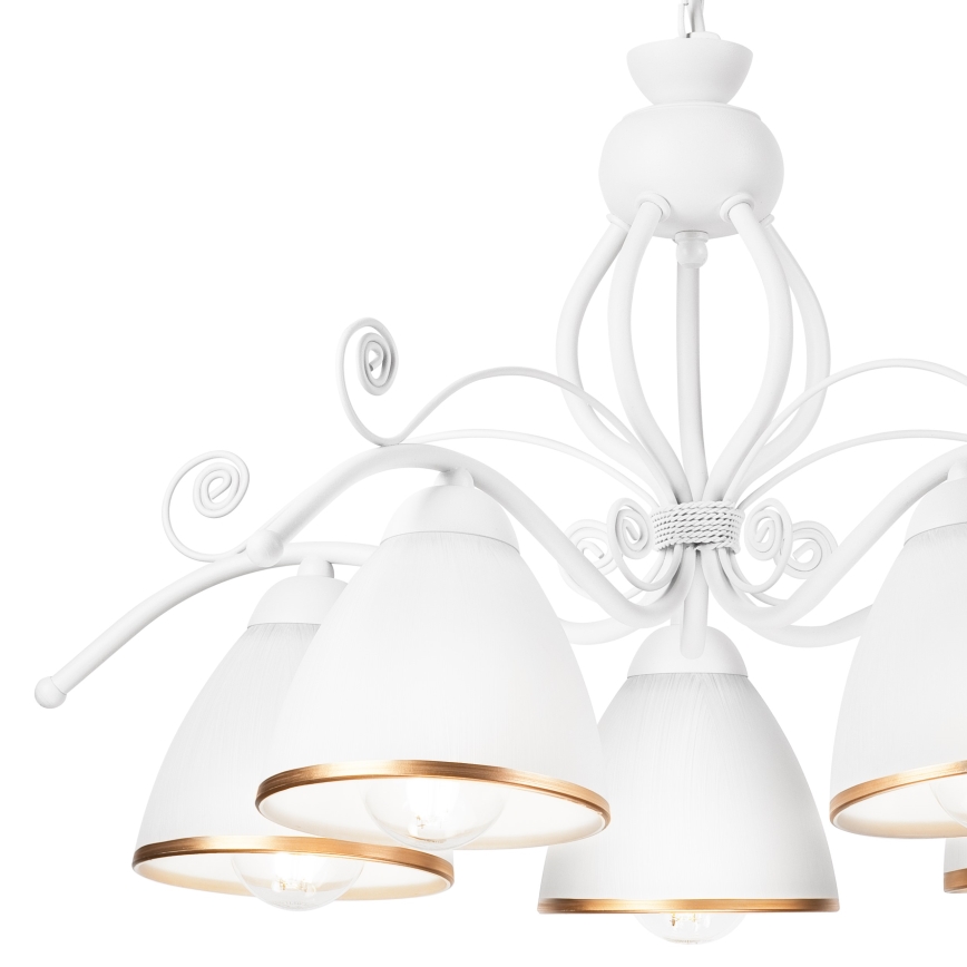 Ketjulla roikkuva RETRO II -kattokruunu 5xE27/60W/230V, valkoinen