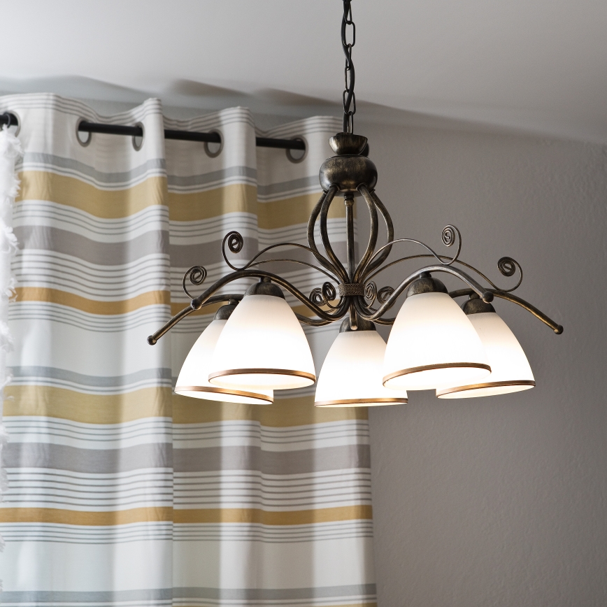 Ketjullinen riippuvalaisin RETRO II 5xE27/60W/230V musta patina