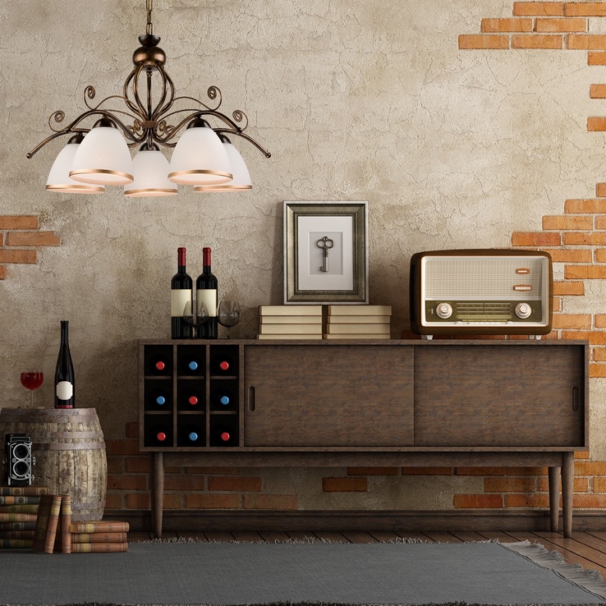 Ketjullinen riippuvalaisin RETRO II 5xE27/60W/230V musta patina