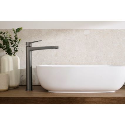 KFA Armatura 4522-712-61 - Pesuallashana + MALAGA-pohjaventtiili 30,3 cm metallinhohtoinen harmaa