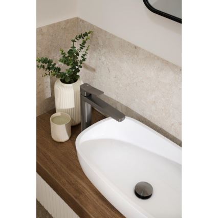 KFA Armatura 4522-712-61 - Pesuallashana + MALAGA-pohjaventtiili 30,3 cm metallinhohtoinen harmaa