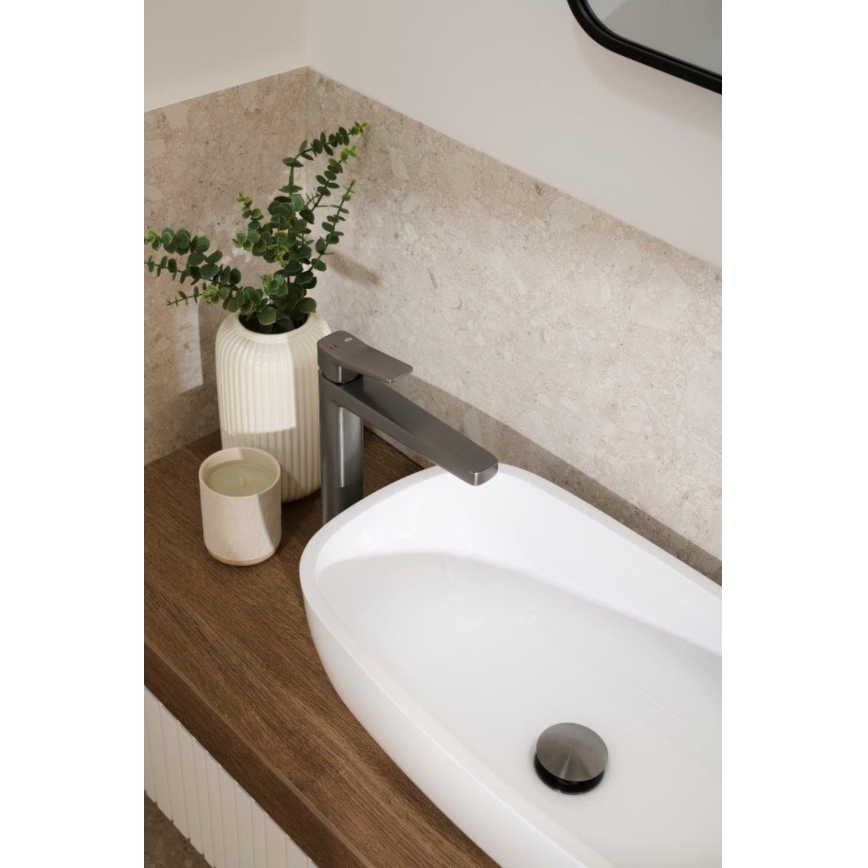 KFA Armatura 4522-712-61 - Pesuallashana + MALAGA-pohjaventtiili 30,3 cm metallinhohtoinen harmaa