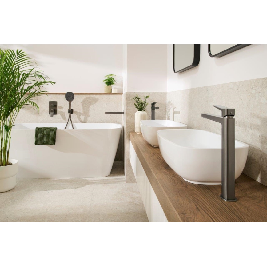 KFA Armatura 4522-712-61 - Pesuallashana + MALAGA-pohjaventtiili 30,3 cm metallinhohtoinen harmaa