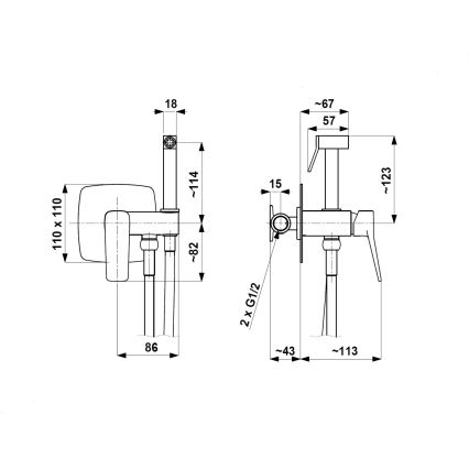 KFA Armatura 4529-512-00 - Bideehana käsisuihkulla piilotettuun asennukseen MALAGA kiiltävä kromi